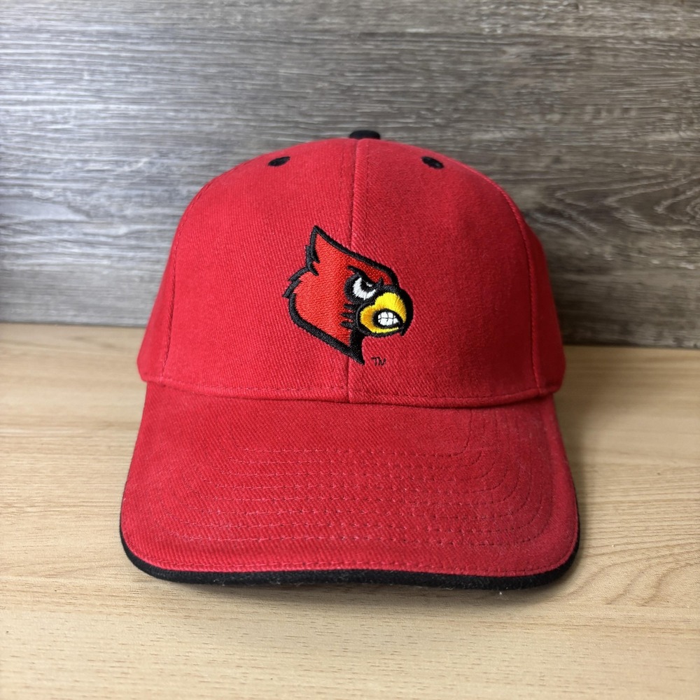 Vintage Louisville Cardinals Hat Cap Strap Back Red Black NCAA Basketball